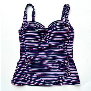 Twist Front Bandeau Tankini Top Women's Tummy Control Bathing Suit Top red/white